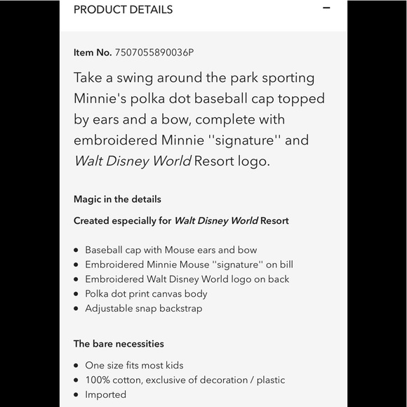 NWT Disney Minnie Mouse Baseball Cap - Picture 3 of 3